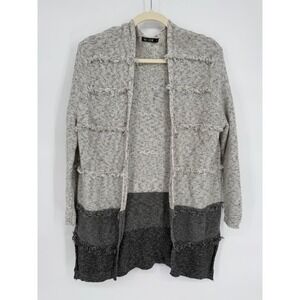 NIC ZOE Sz PS Women Gray Textured Fringe Cardigan Sweater Duster Long Sleeve